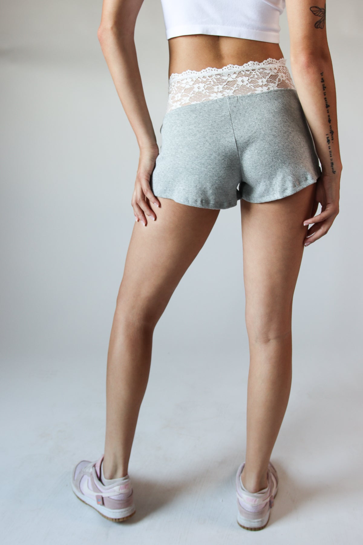 Lace Pointelle Shorts Gray