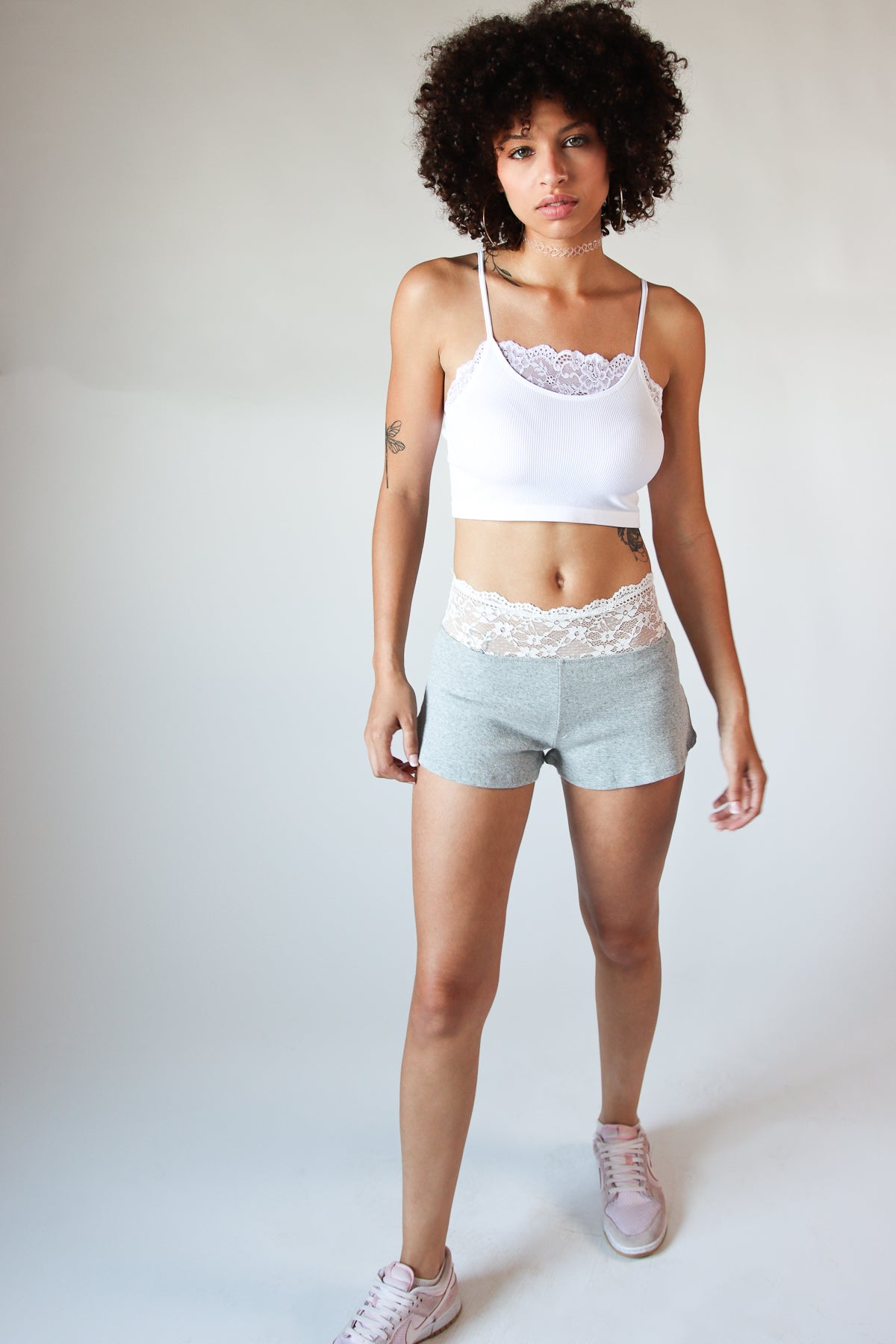 Lace Pointelle Shorts Gray