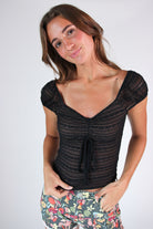 Layered Lace Drawstring Tie Top