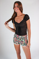Layered Lace Drawstring Tie Top