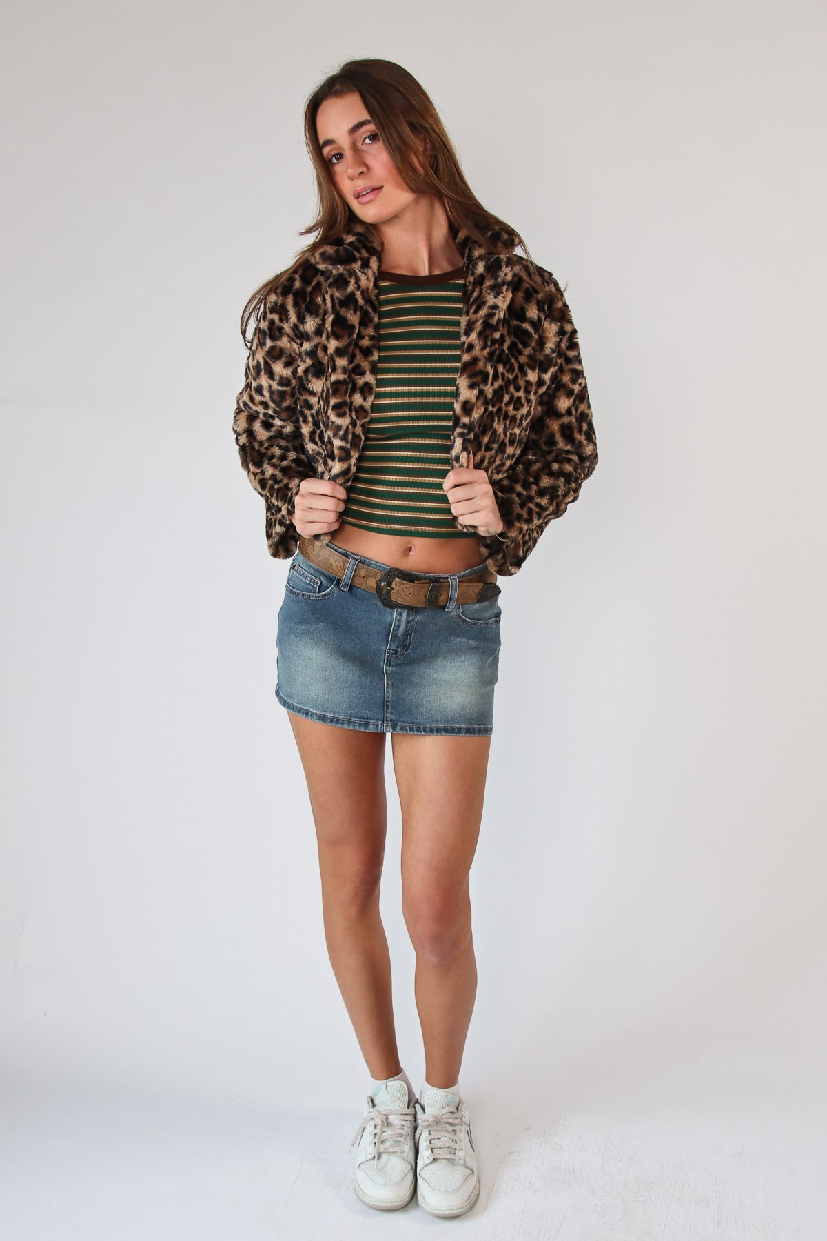 Leopard Print Faux Fur Crop Jacket