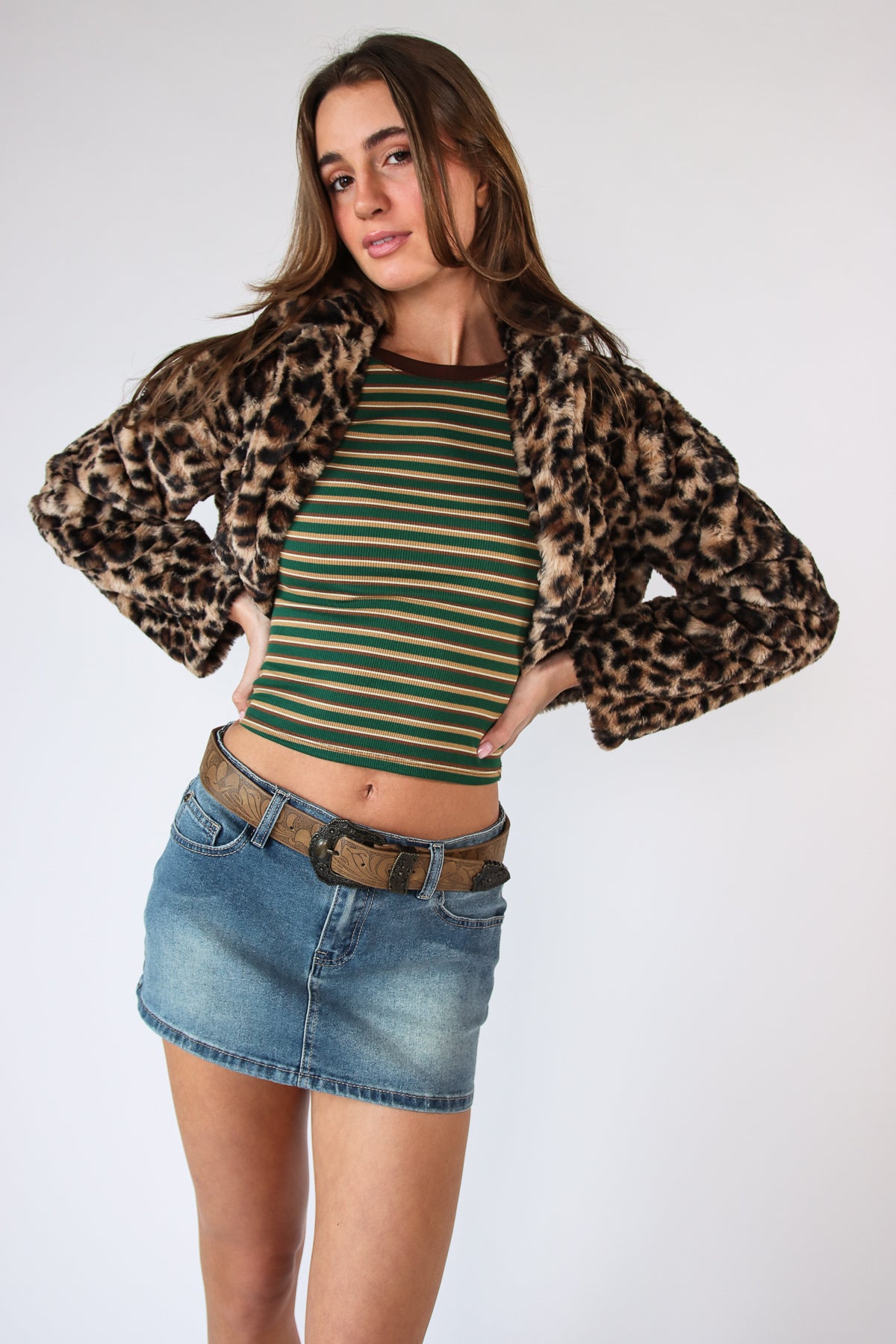 Leopard Print Faux Fur Crop Jacket