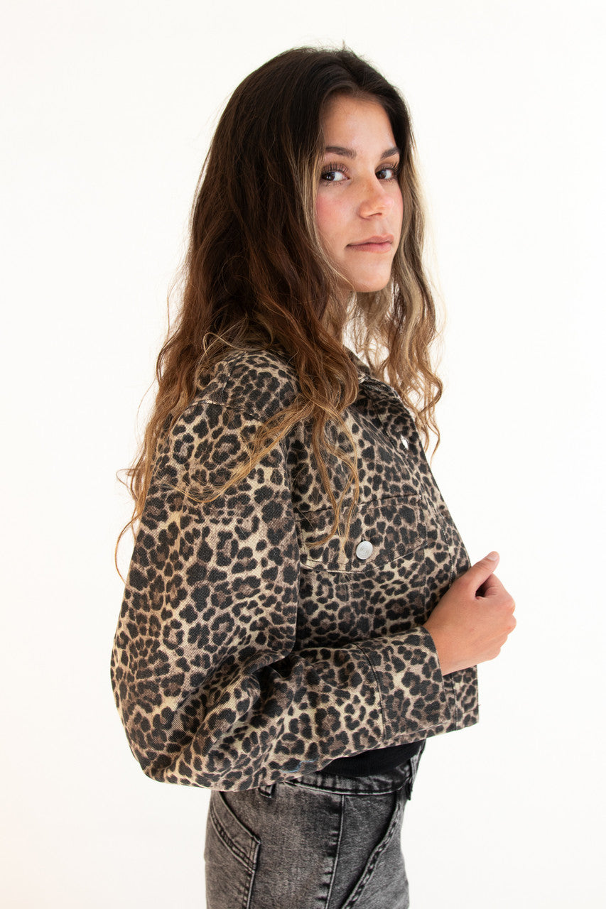 Leopard Cropped Jean Jacket