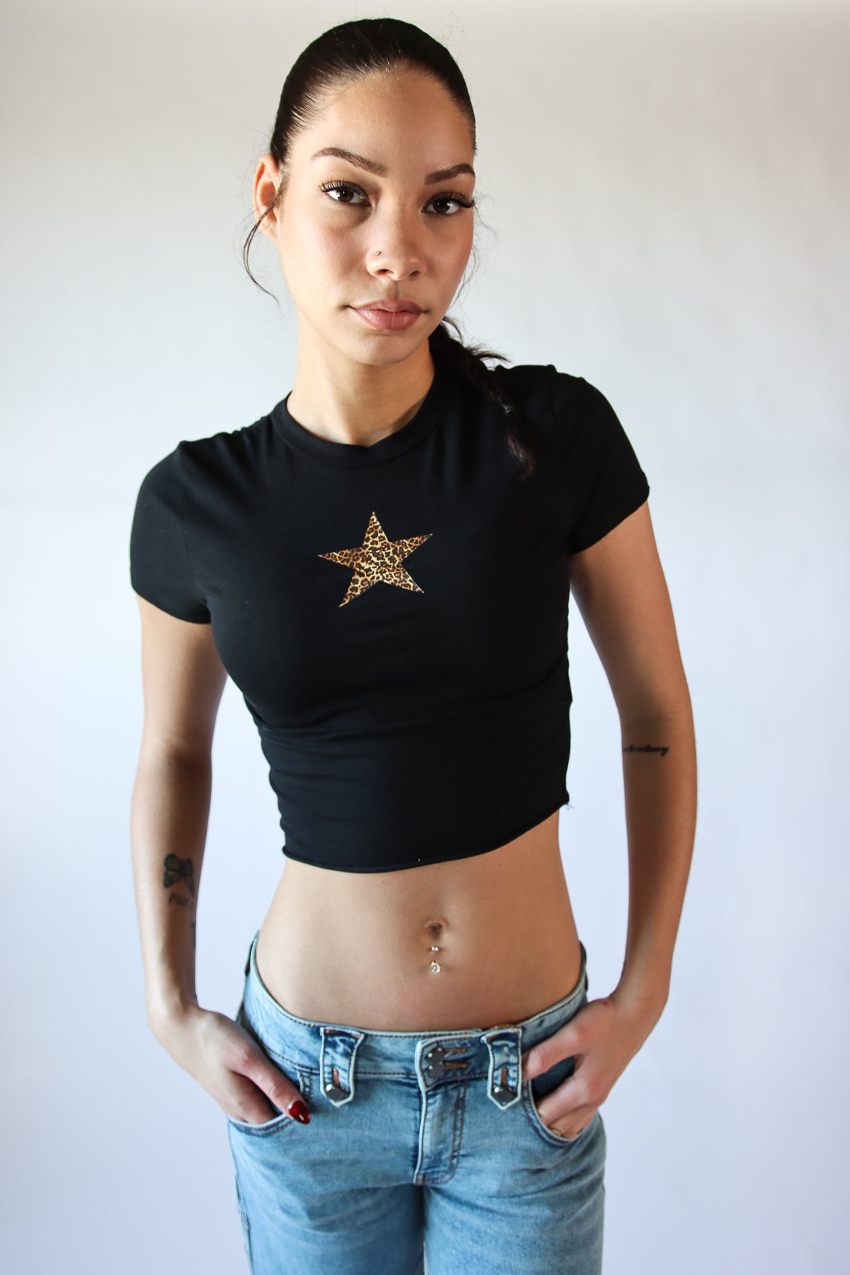 Leopard Print Star Crop Tee