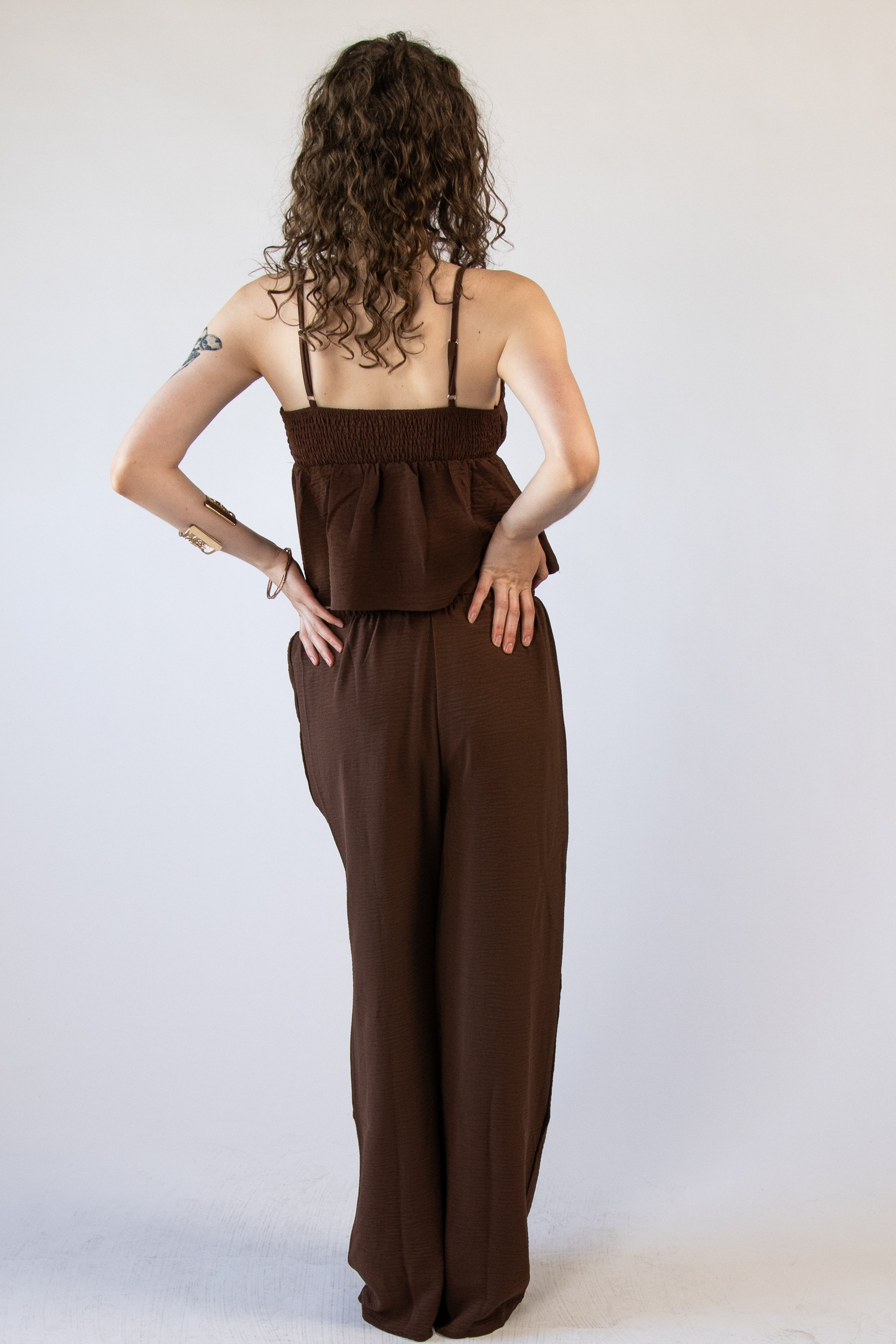 Lightweight Crinkle Beaded Wide Leg Pants