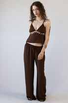 Lightweight Crinkle Beaded Wide Leg Pants