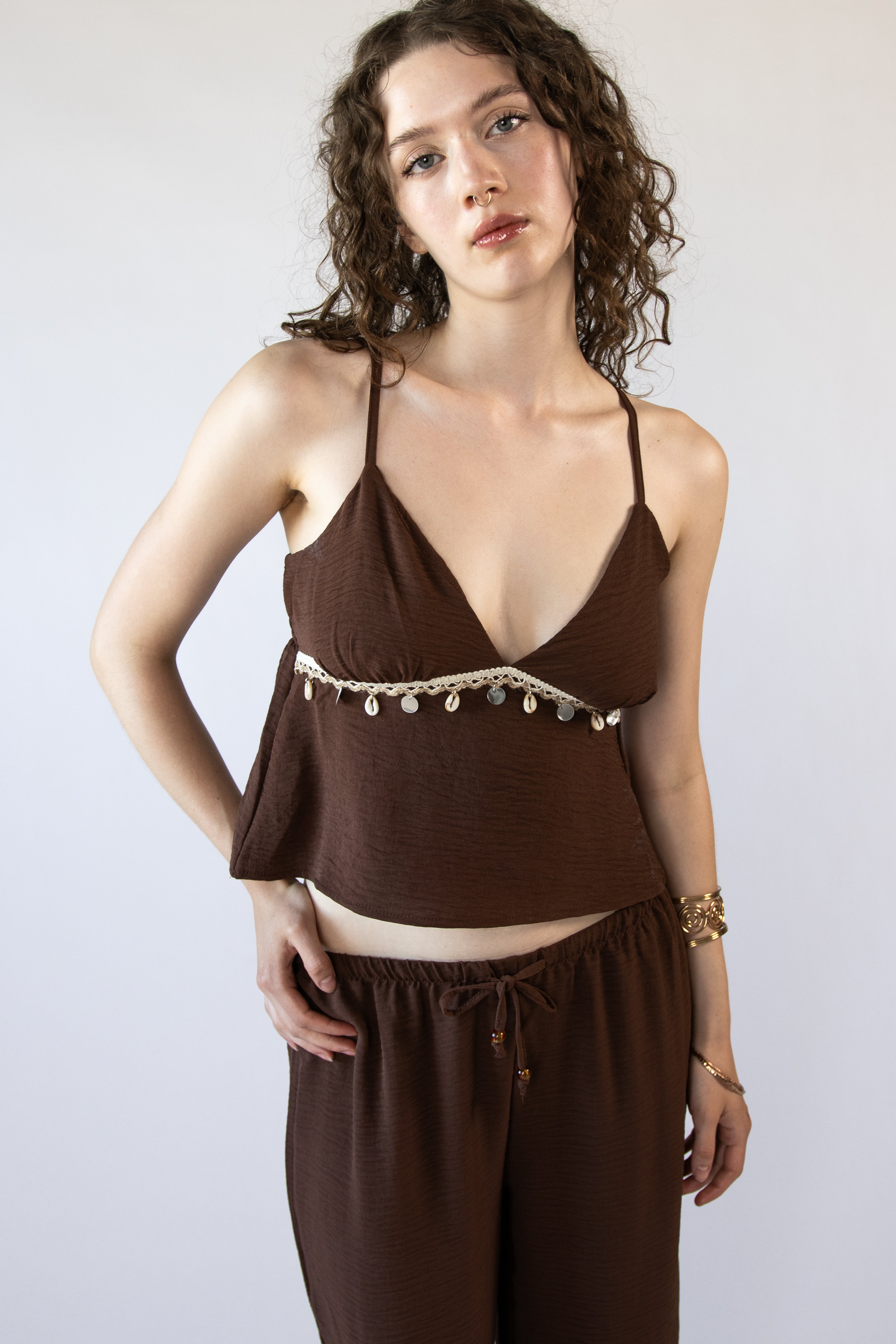 Lightweight Crinkle Seashell Babydoll Tank Top