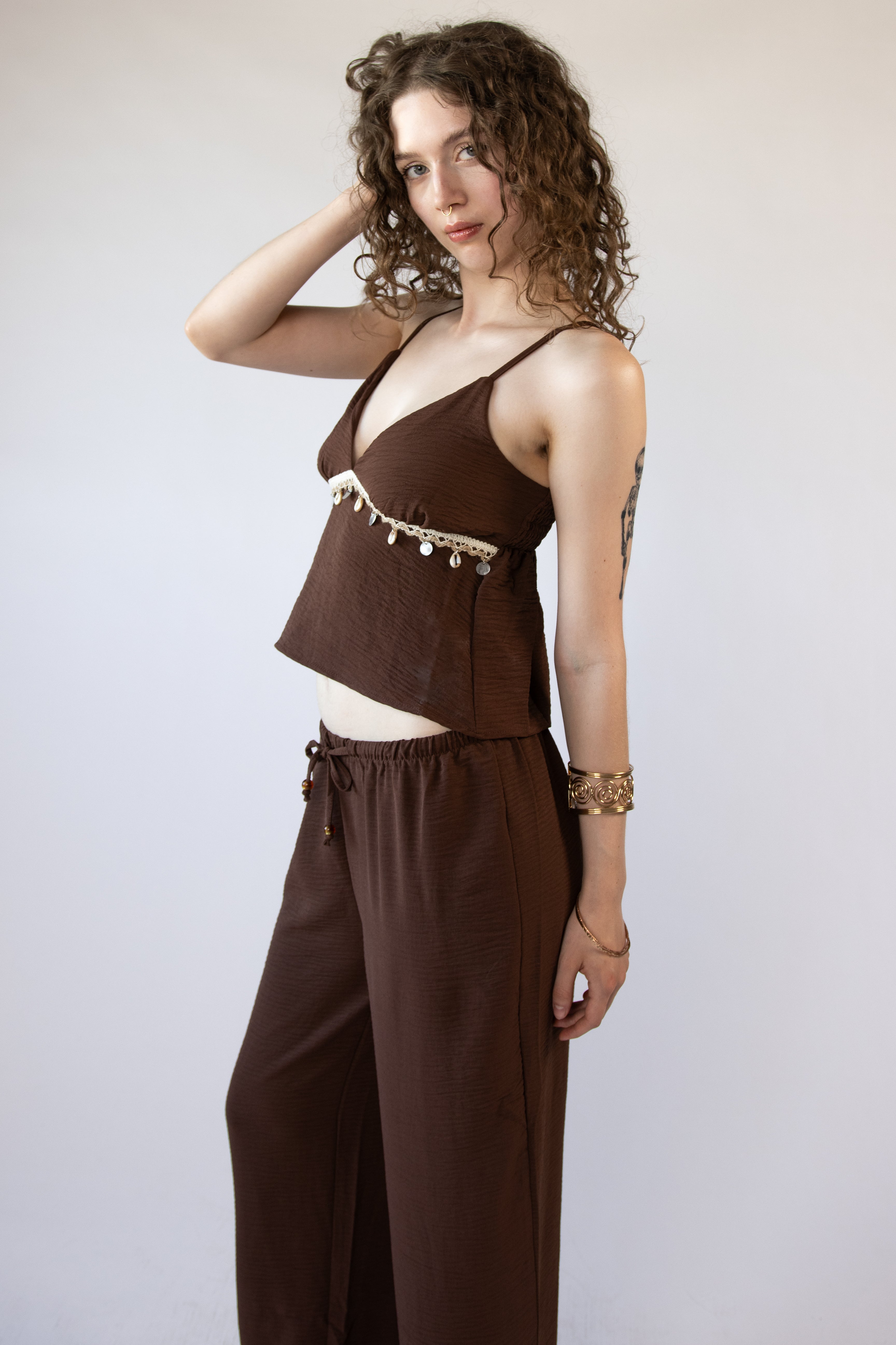 Lightweight Crinkle Seashell Babydoll Tank Top
