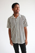 Lightweight Striped Open Knit Button Front Shirt