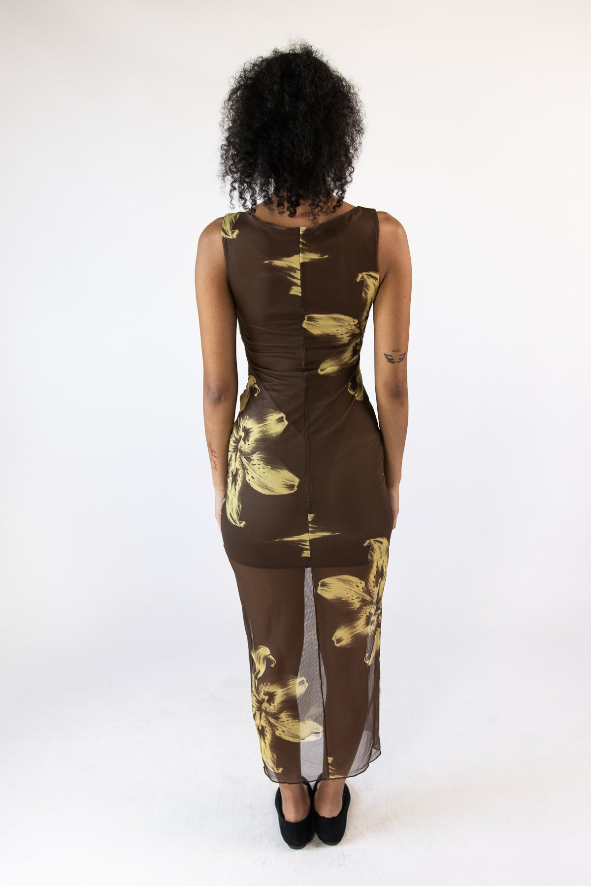 Lily Ruched Mesh Maxi Dress