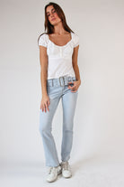 Low Rise Bootcut Belted Jeans
