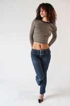 Low Rise Bootcut Belted Jeans Med Wash