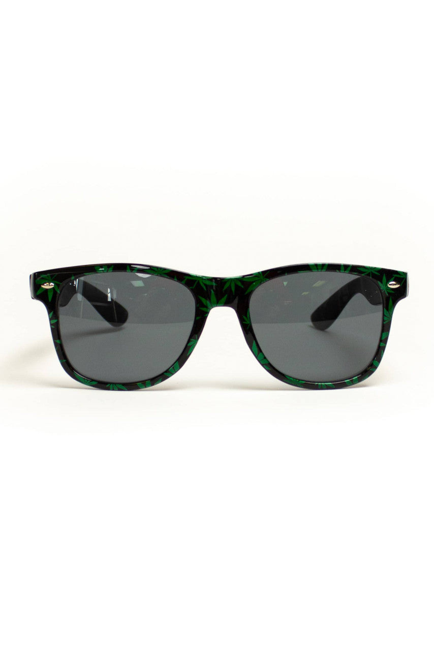 Black Pot Leaf Wayfarer Sunglasses