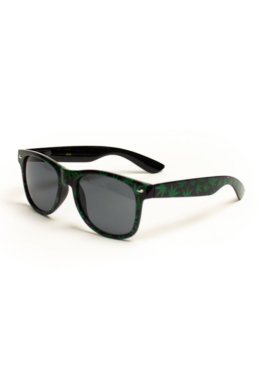 Black Pot Leaf Wayfarer Sunglasses