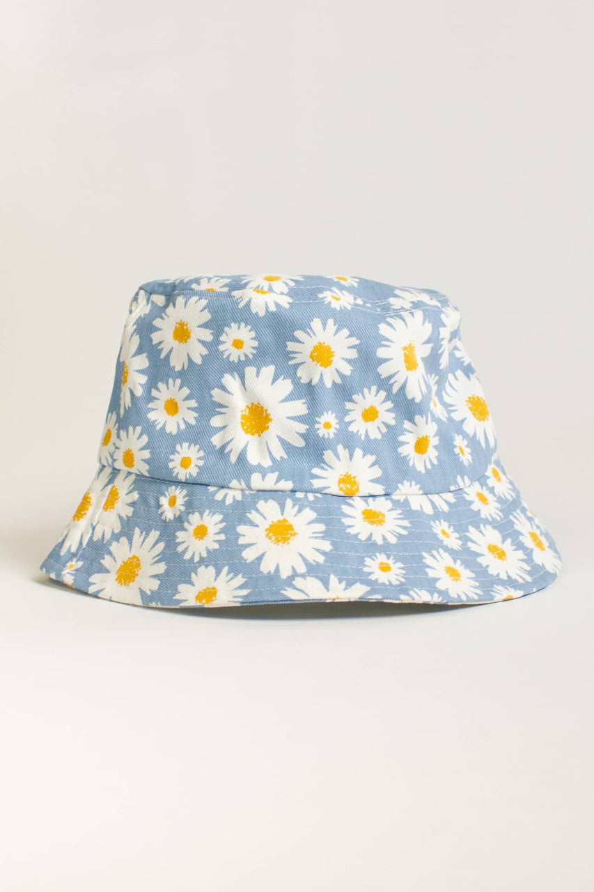 Baby Blue Daisy Printed Bucket Hat