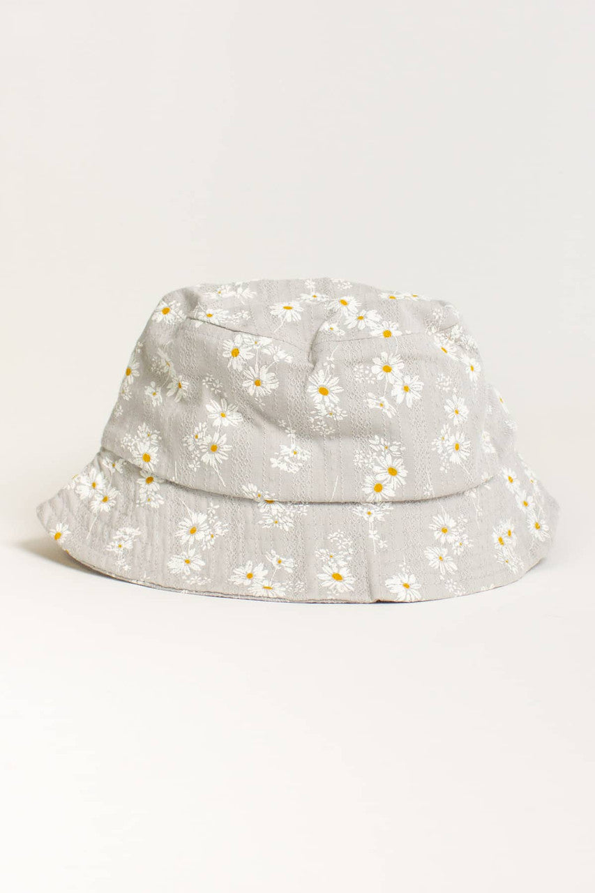 Grey Daisy Textured Bucket Hat