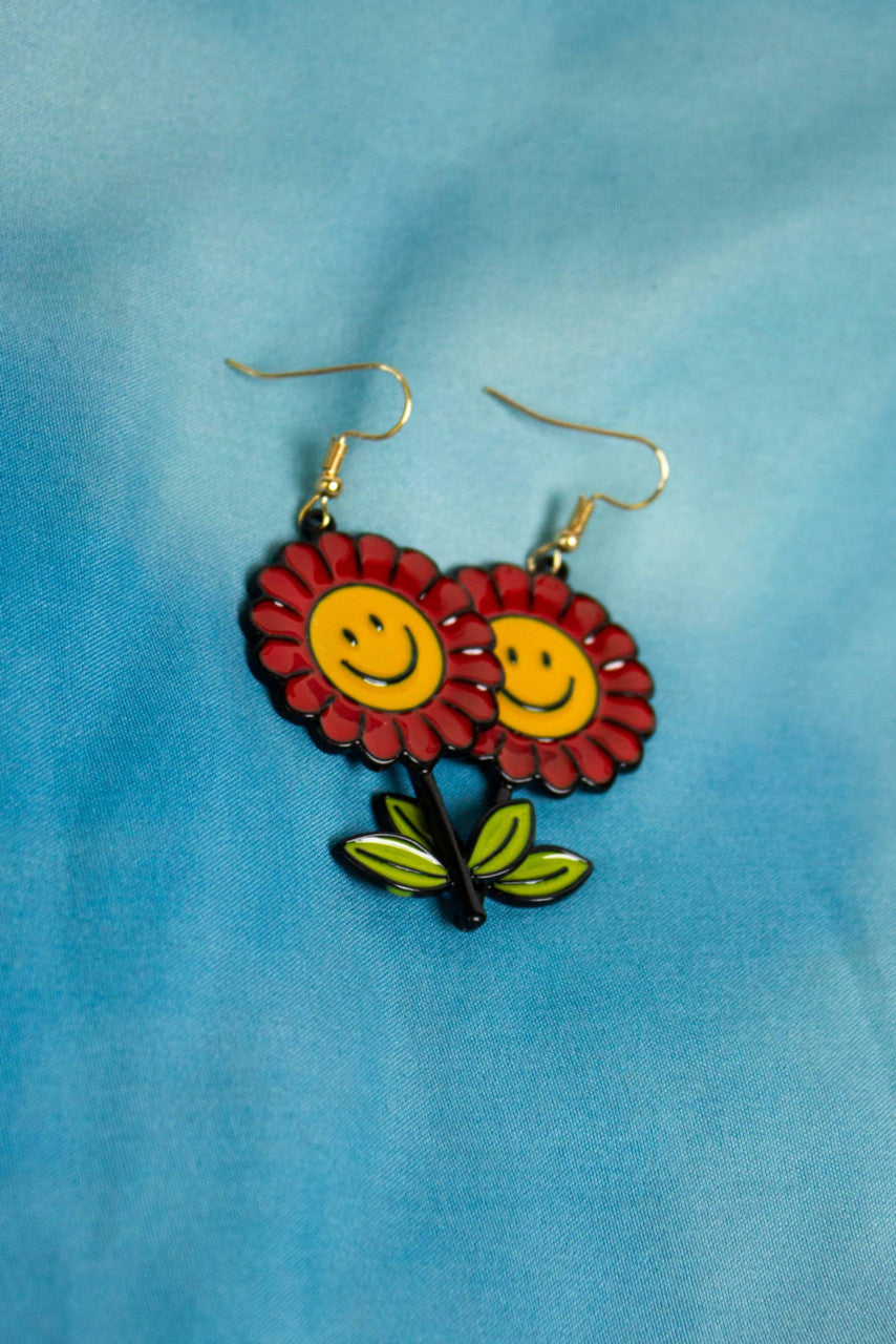 Smiley Face Flower Earrings