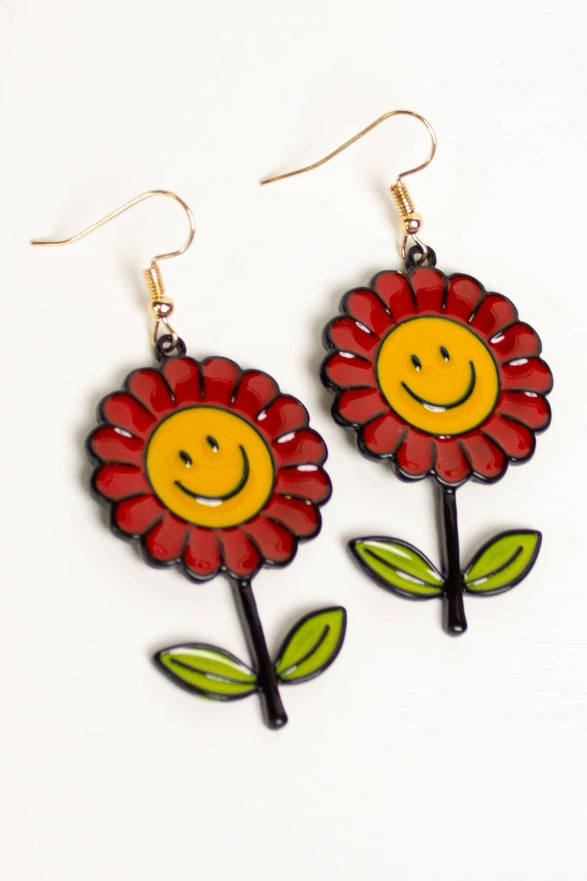 Smiley Face Flower Earrings