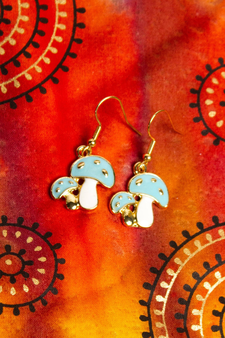 Blue Mushroom Couple Charm Earrings