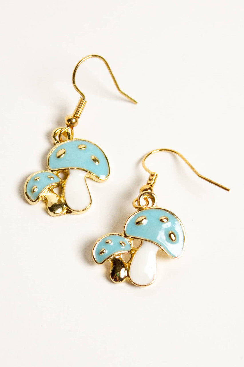 Blue Mushroom Couple Charm Earrings