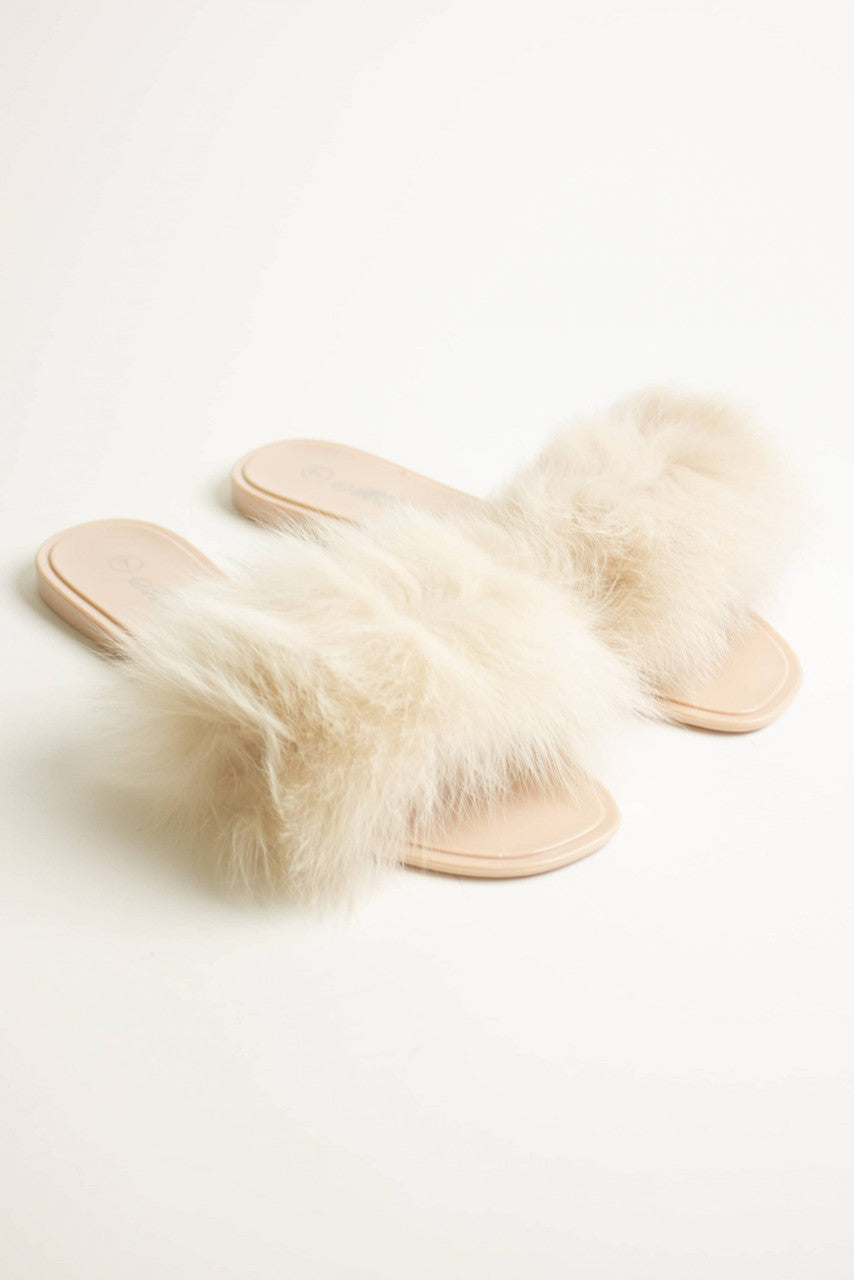 Taupe Fluffy Slides