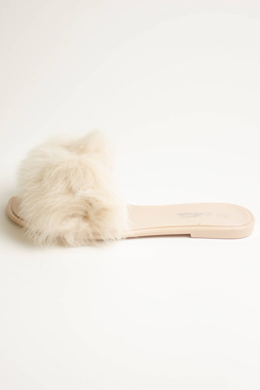 Taupe Fluffy Slides