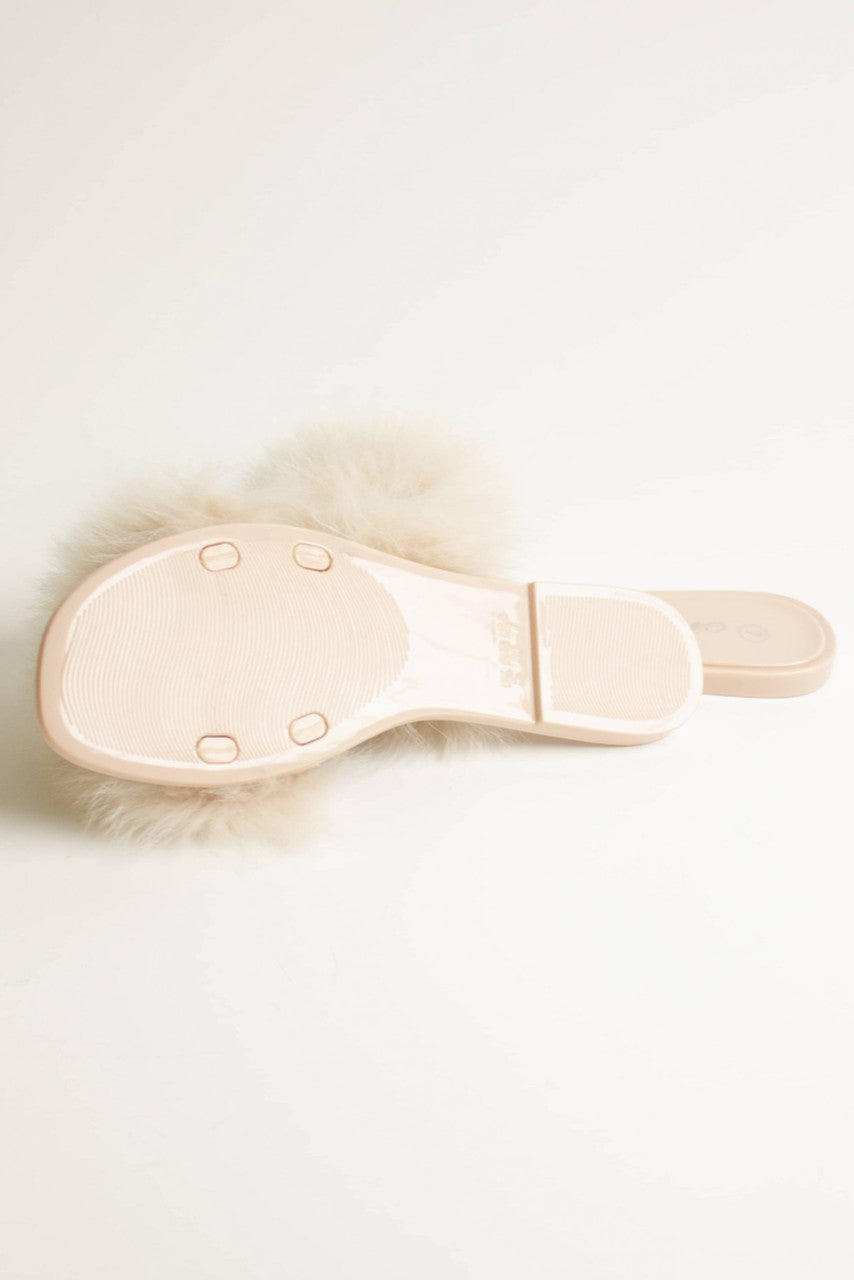 Taupe Fluffy Slides
