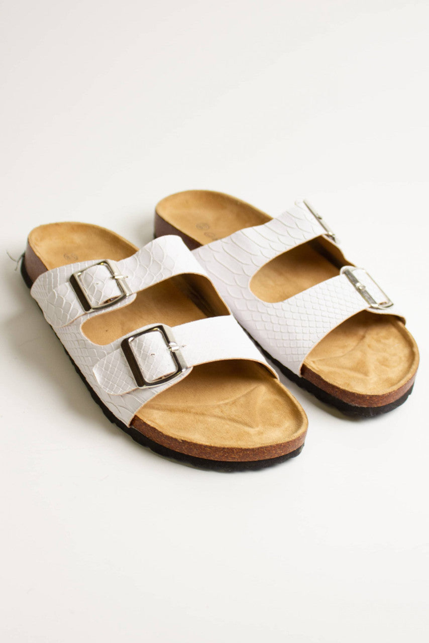 White Snakeskin Print Sandals