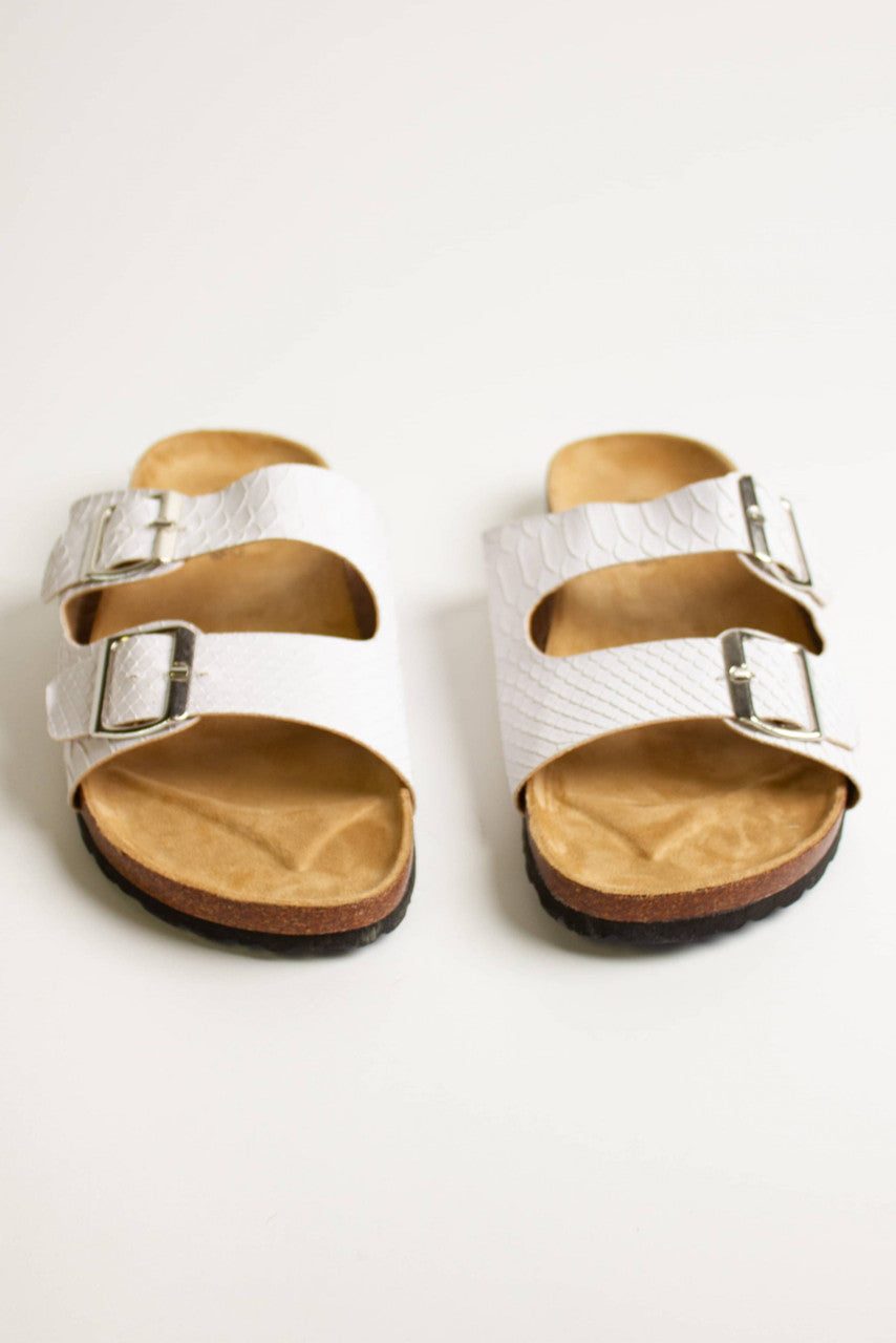 White Snakeskin Print Sandals