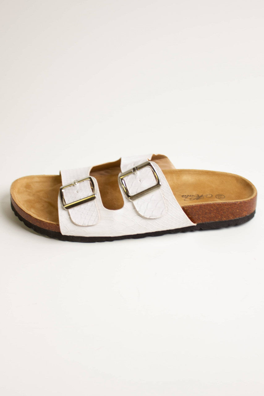 White Snakeskin Print Sandals