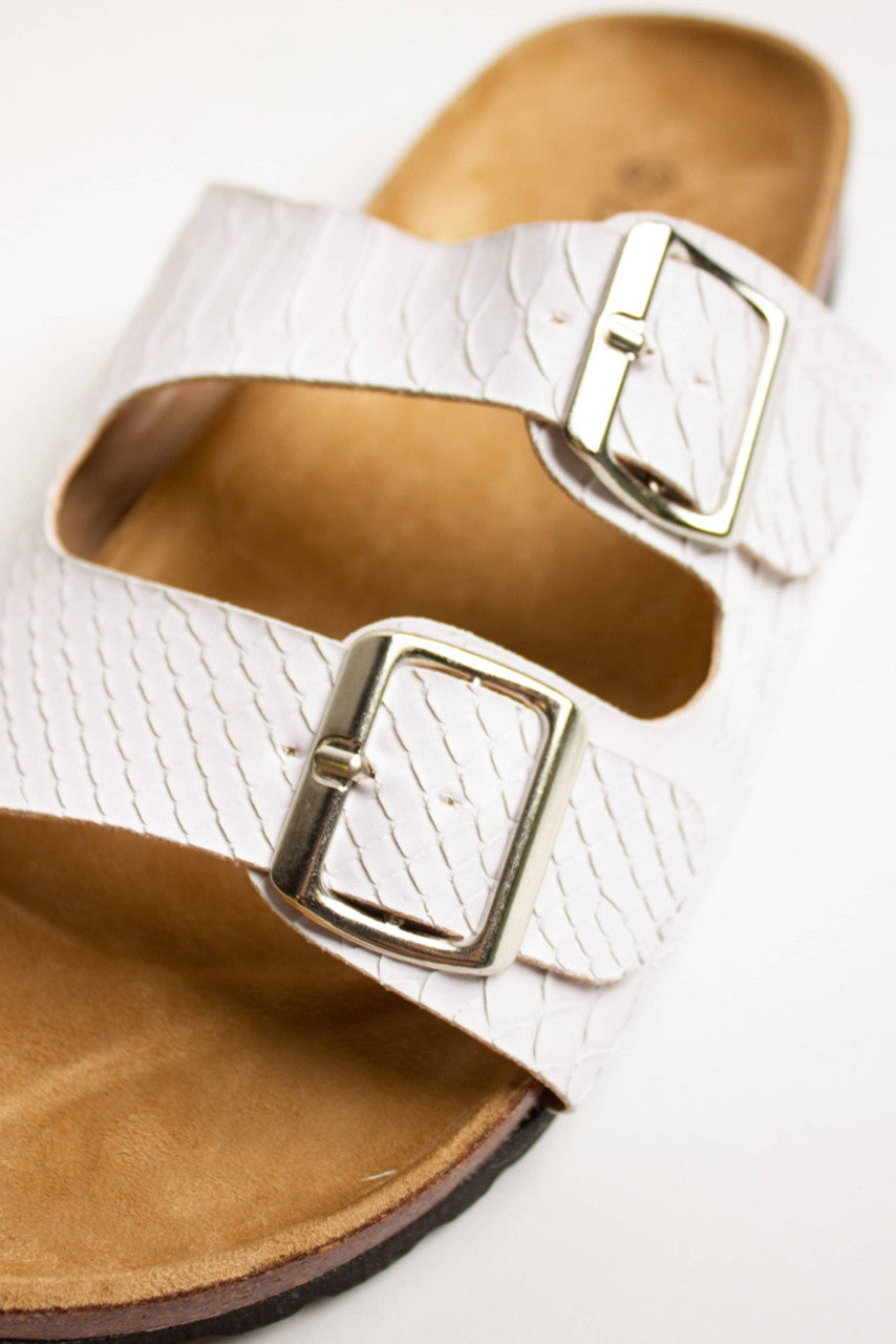 White Snakeskin Print Sandals