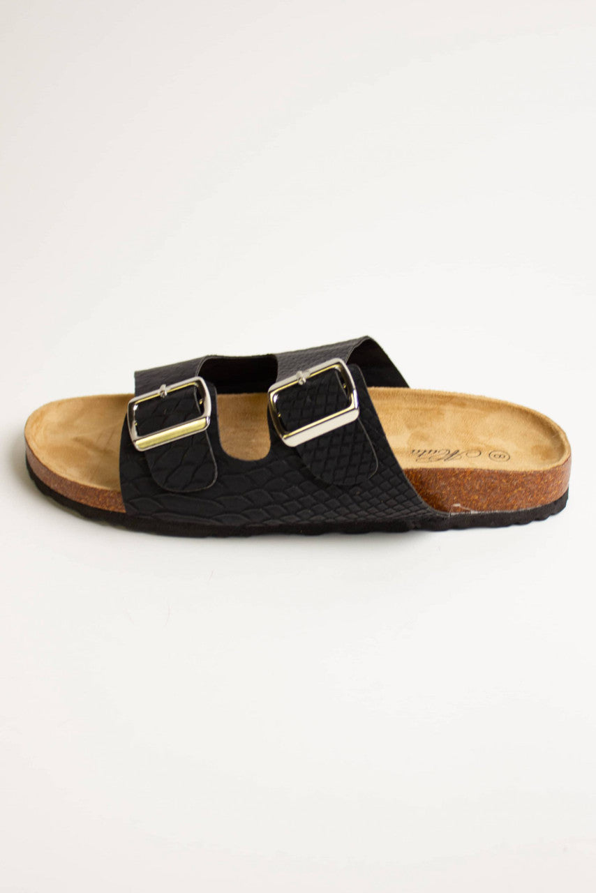 Black Snakeskin Print Sandals