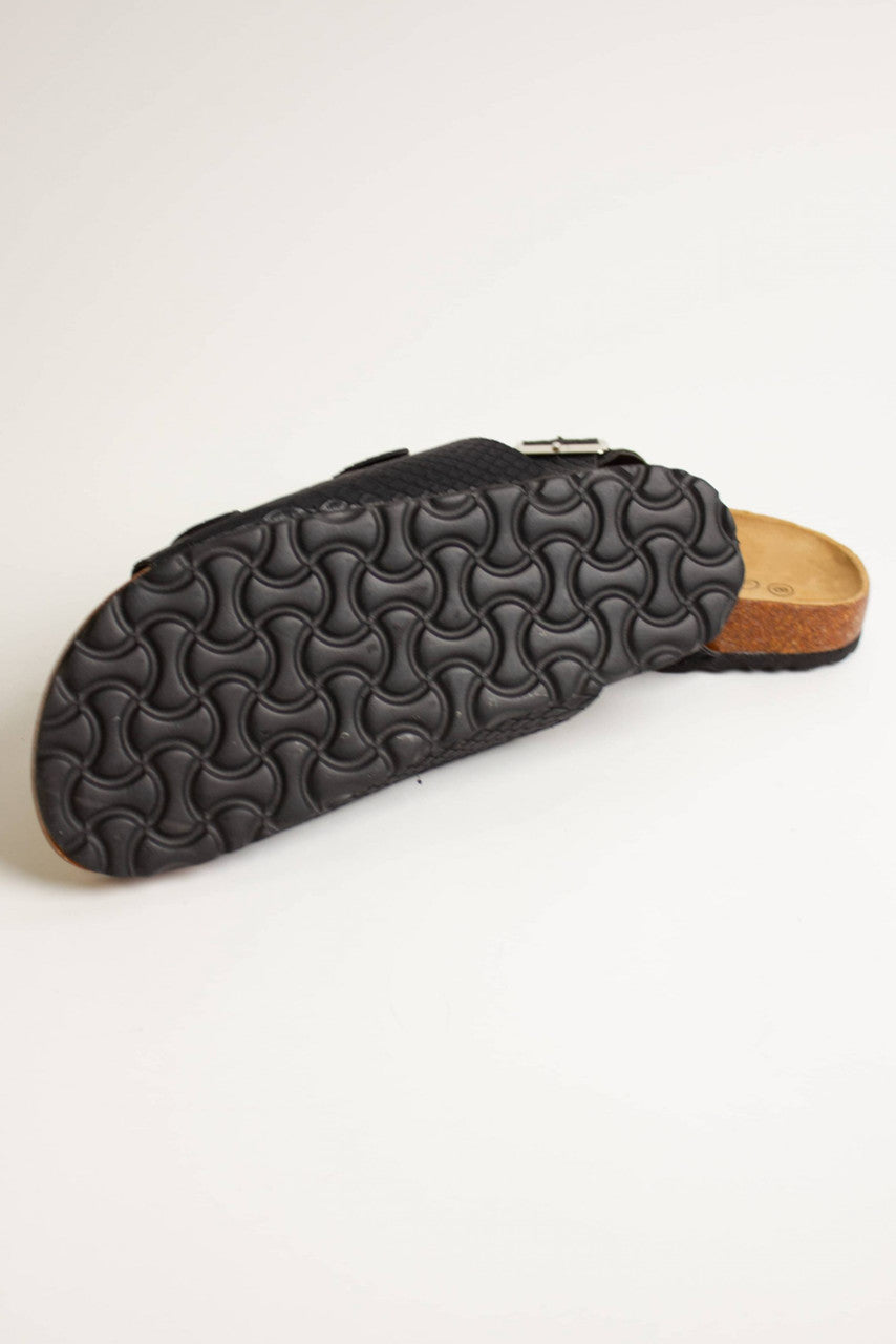 Black Snakeskin Print Sandals
