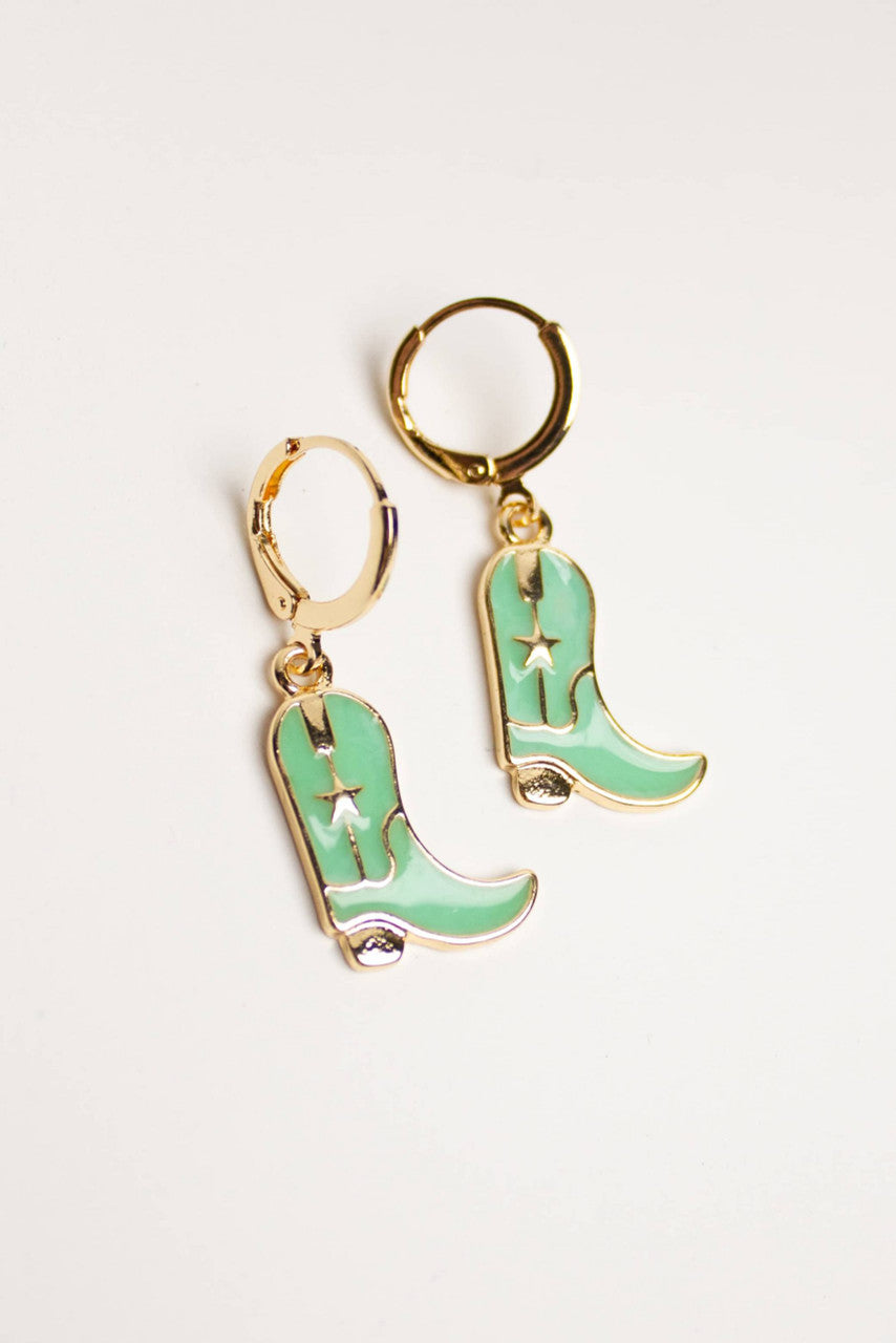 Mint Cowboy Boots Drop Earrings