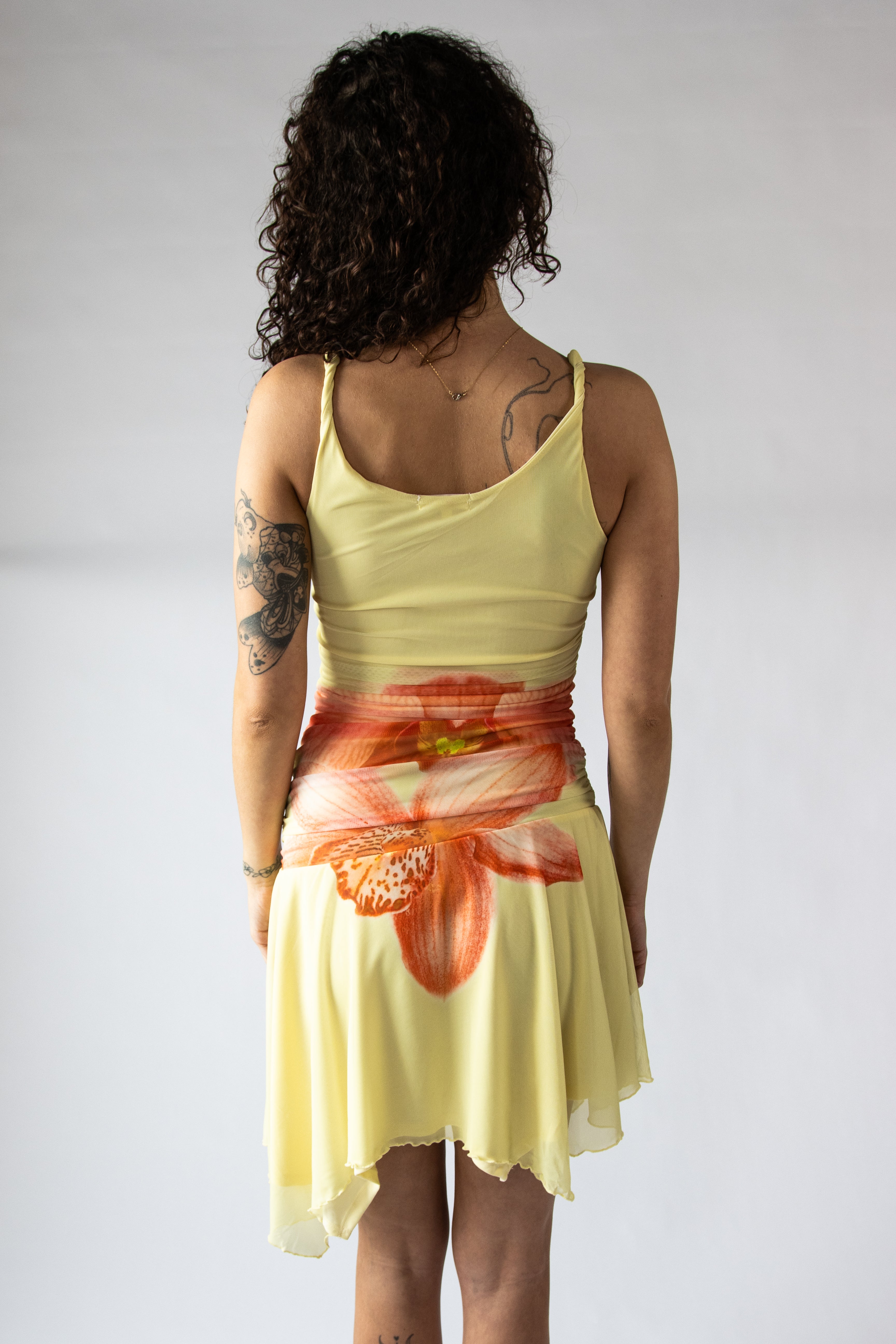 Flower Mesh Hanky Hem Midi Dress