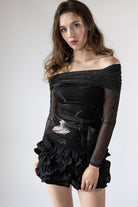 Mesh Over the Shoulder Pattern Top