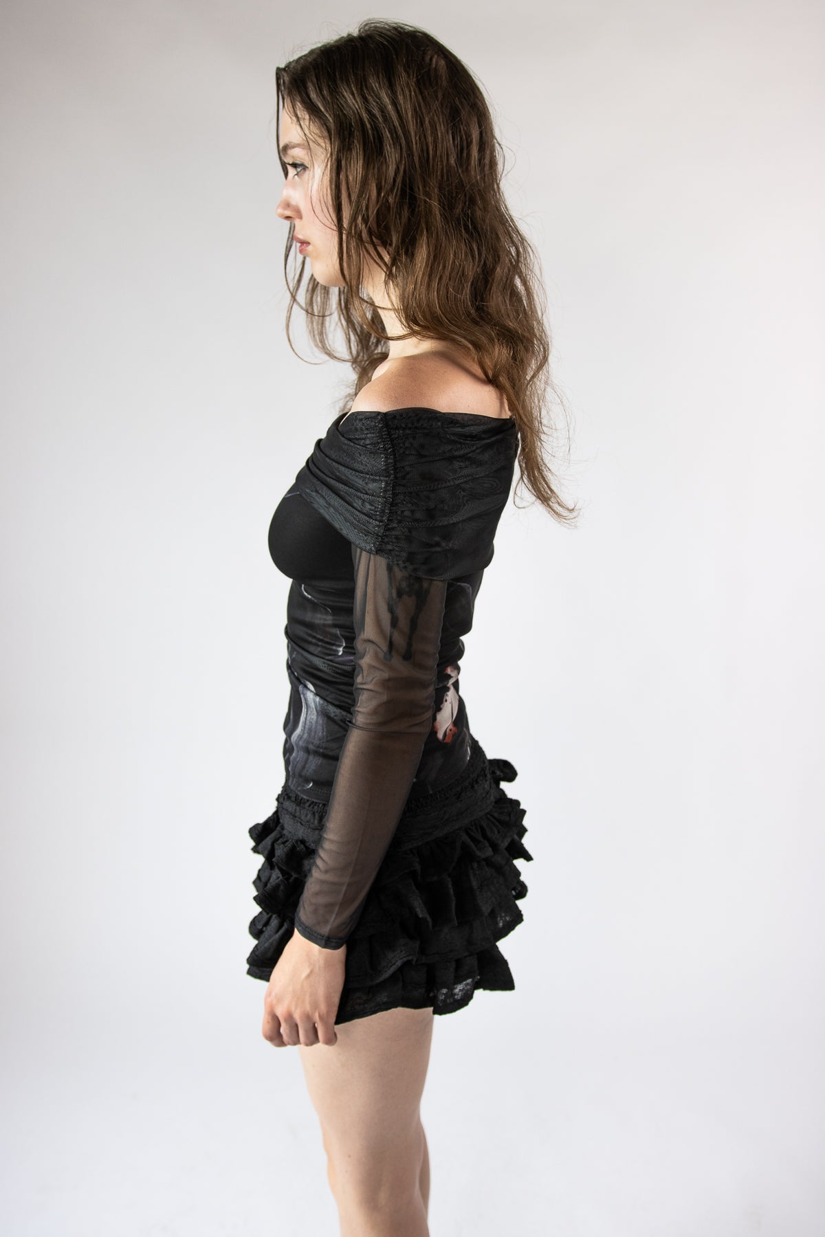 Mesh Over the Shoulder Pattern Top