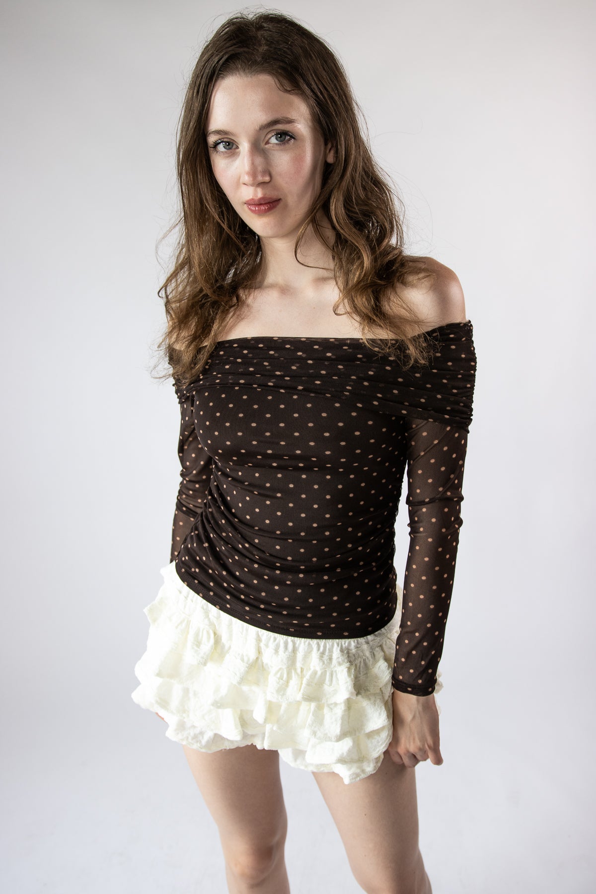 Mesh Over the Shoulder Pattern Top