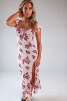 Mesh Puff Sleeve Hanky Hem Maxi Dress