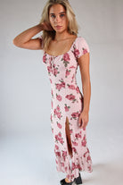 Mesh Puff Sleeve Hanky Hem Maxi Dress