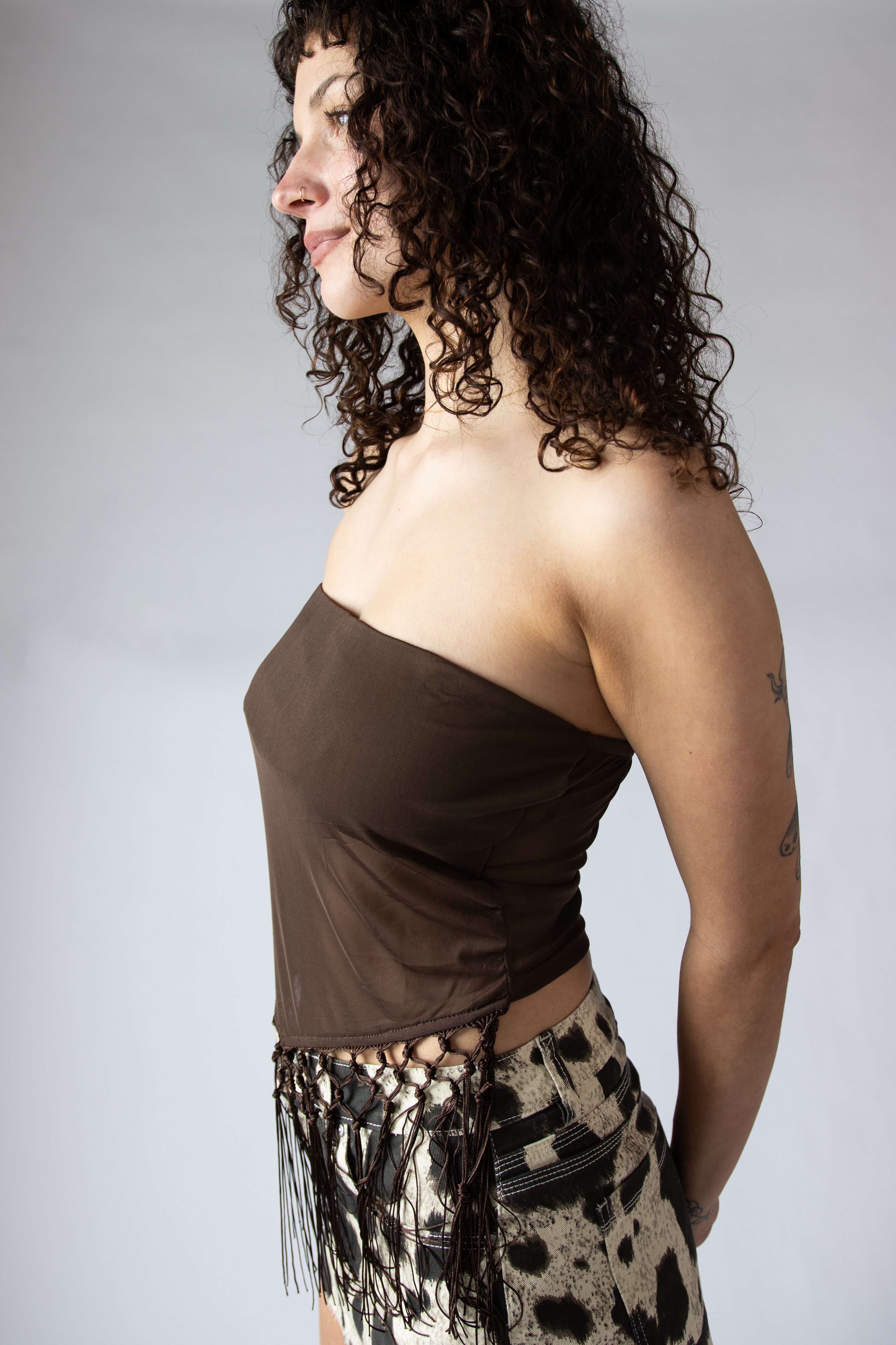 Tassel Fringe Mesh Tube Top