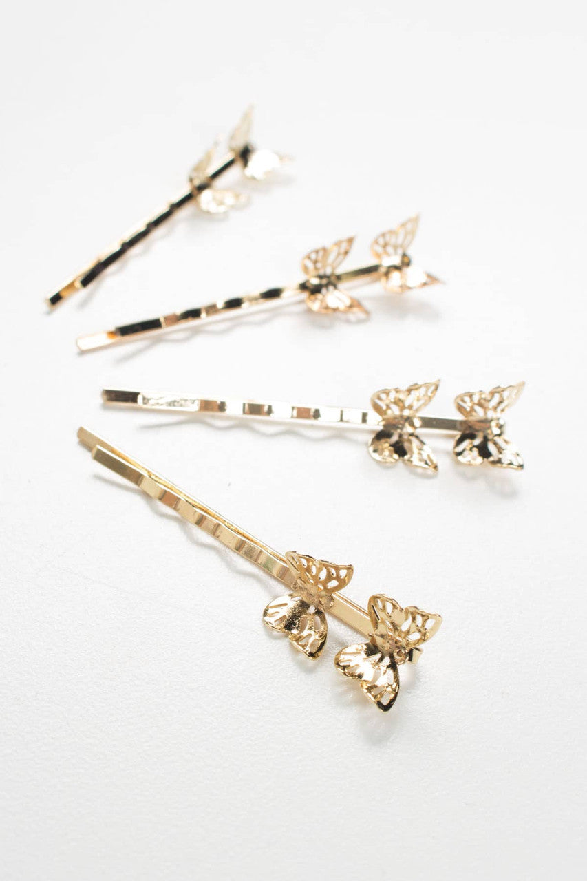Mini Gold Butterflies Bobby Pins