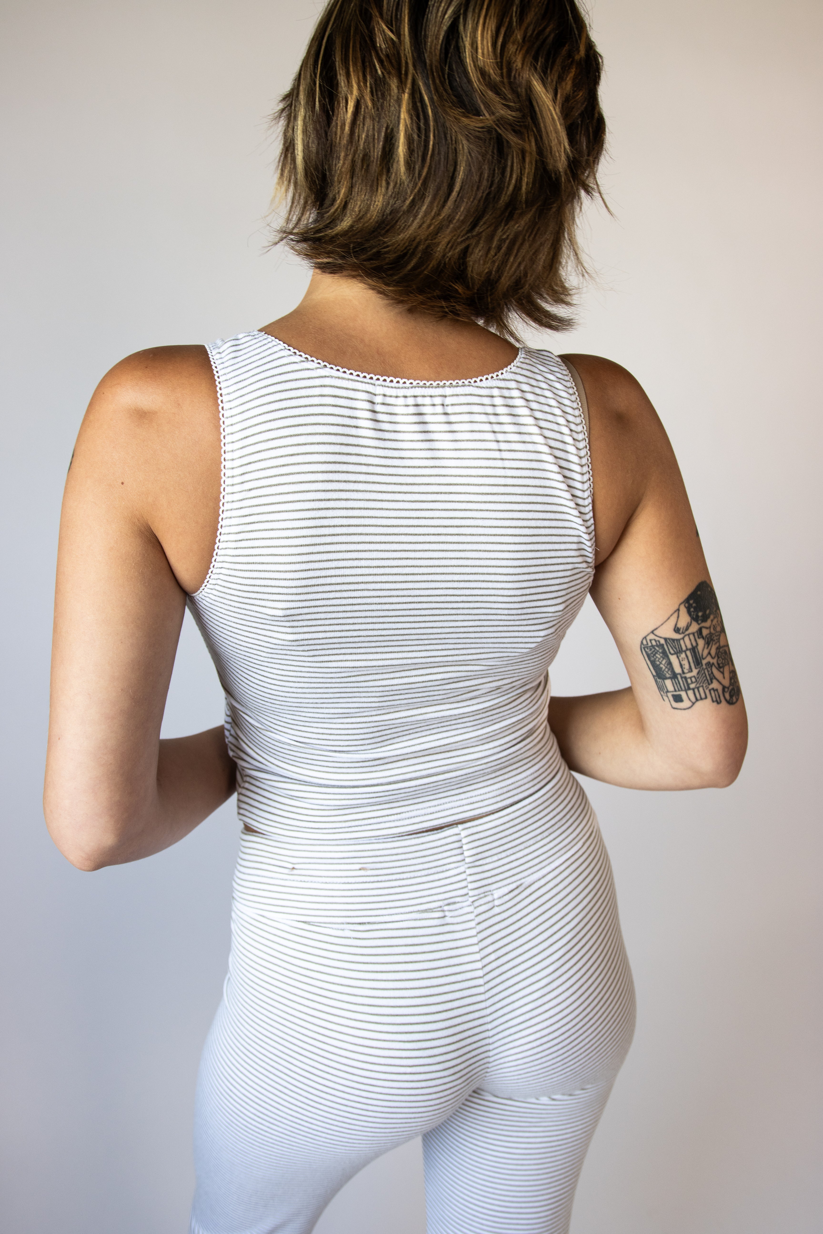 Pinstripe Picot Trim Tank Top