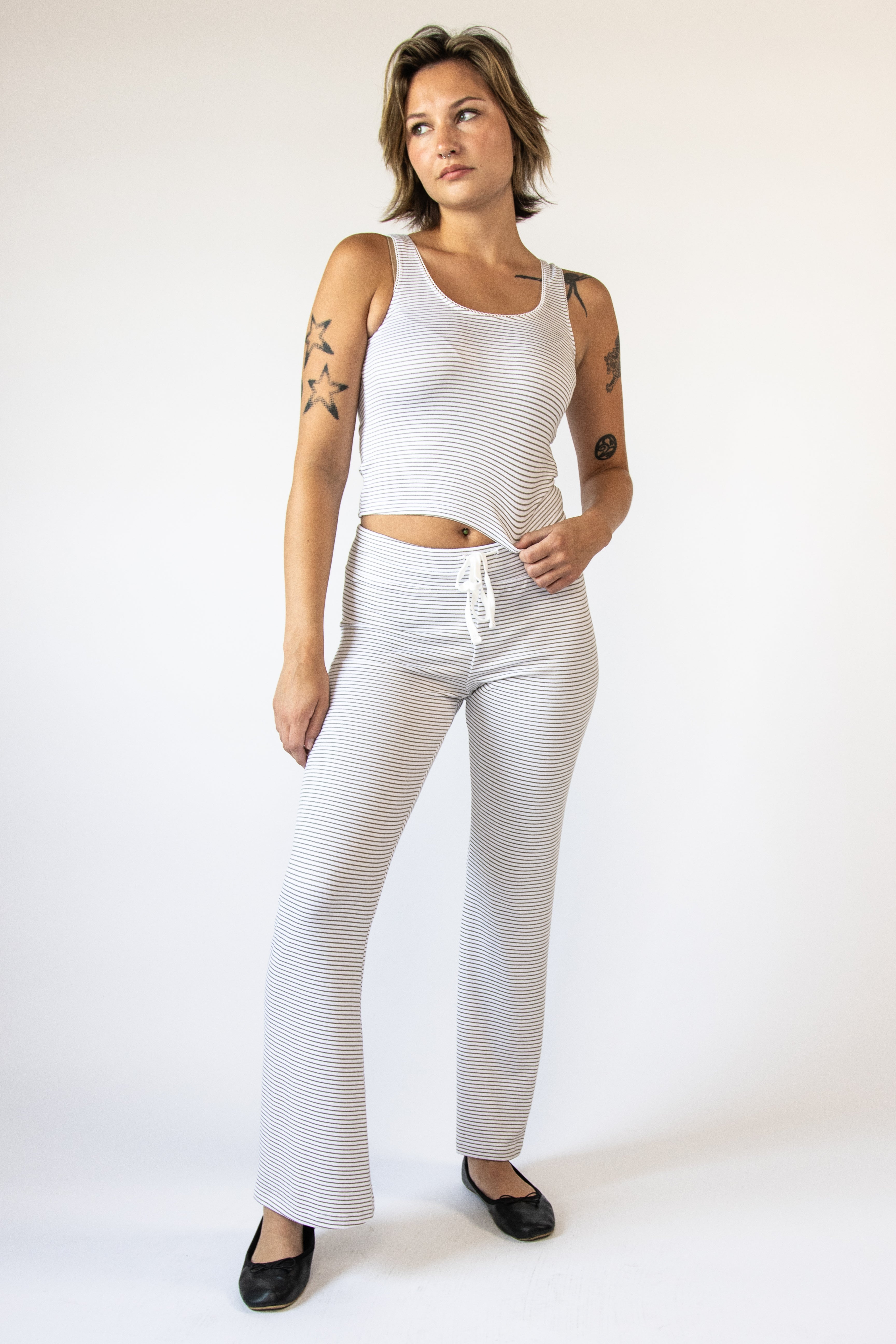 Pinstripe Picot Trim Tank Top