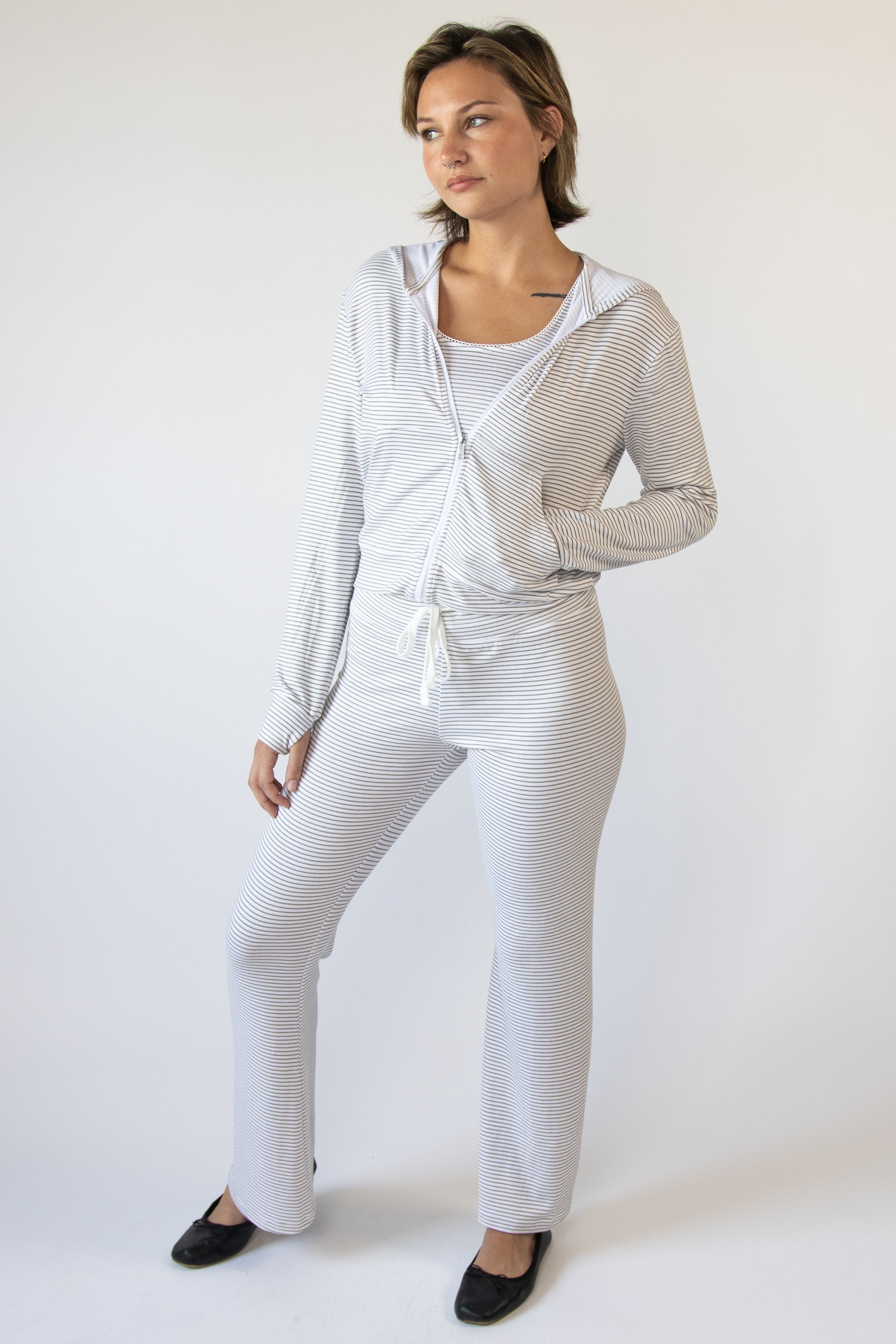 Lightweight Pinstripe Zip Up Hoodie