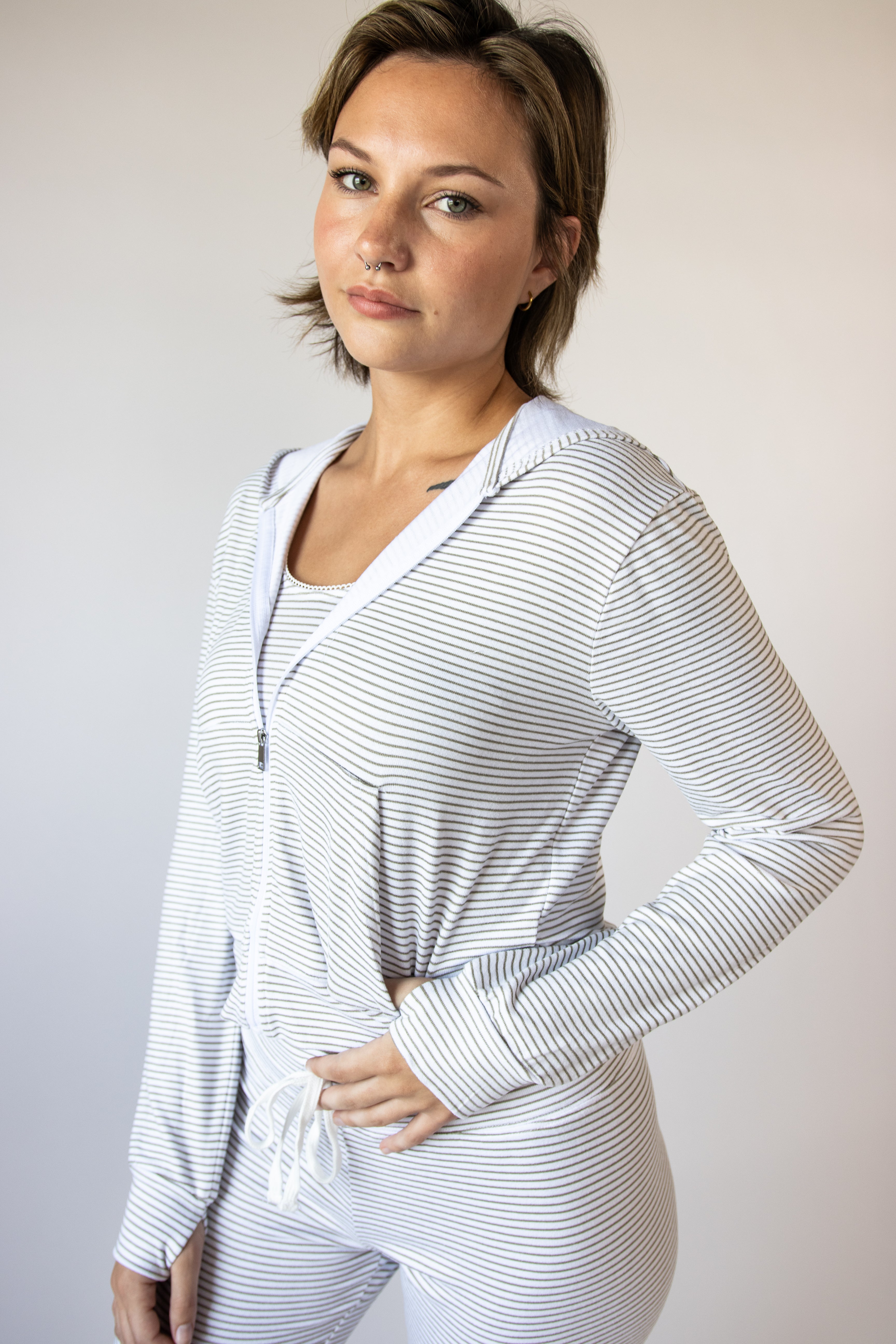 Lightweight Pinstripe Zip Up Hoodie