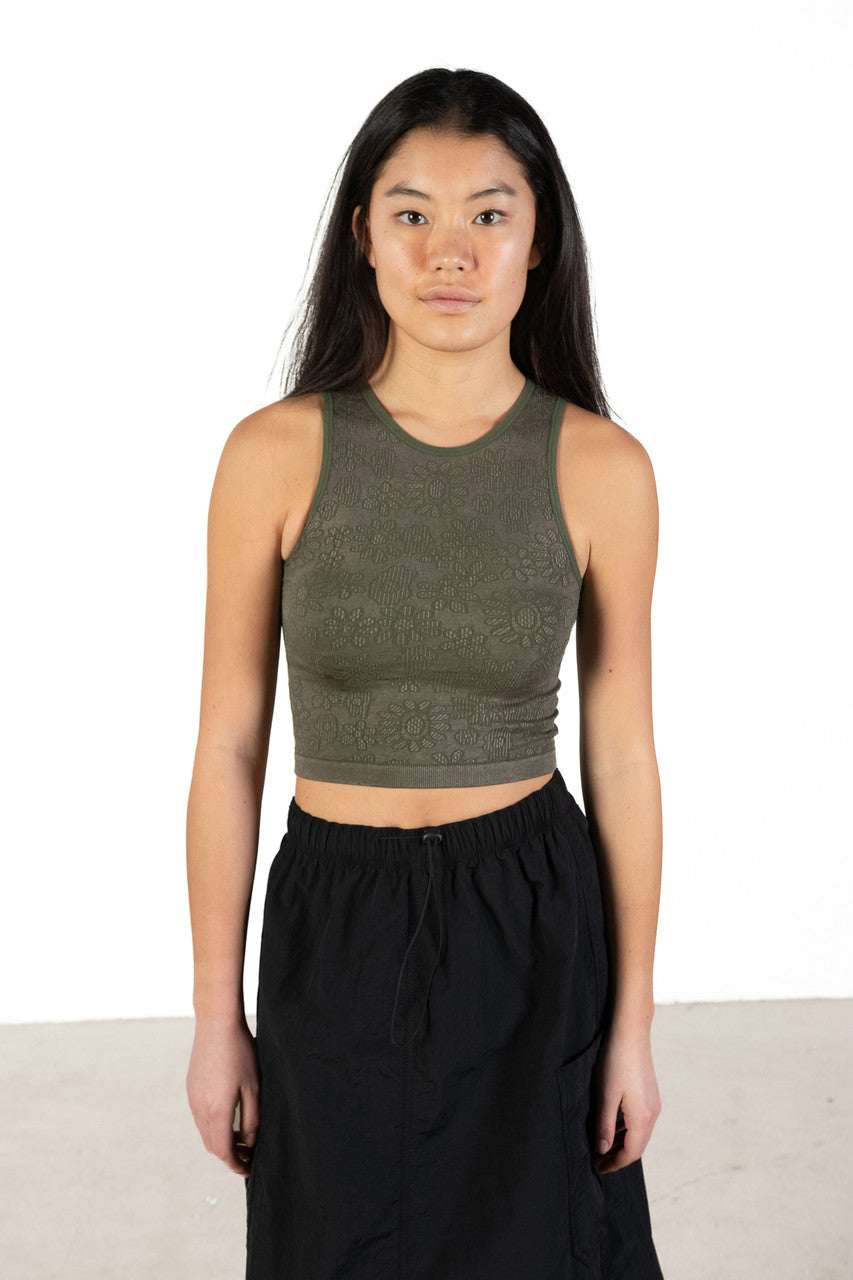 Moss Green Floral Seamless Jacquard Tank