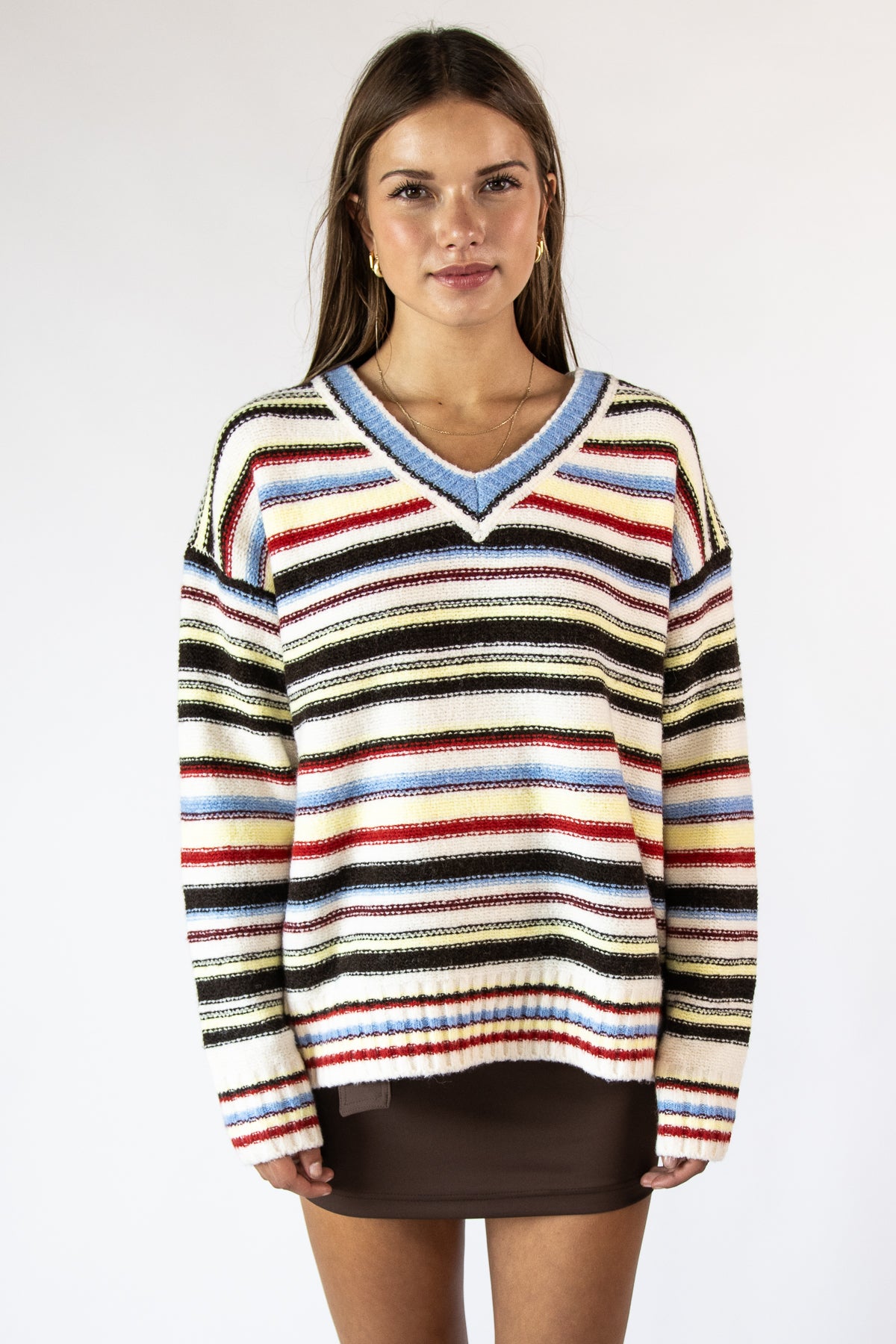 Multi Stripe V Neck