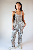 Gray Mushroom Butterfly Patchwork Overalls