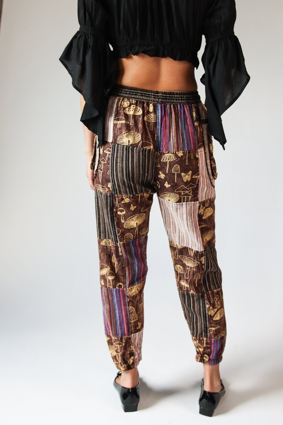 Brown Mushroom Stripe Pocket Patchwork Joggers